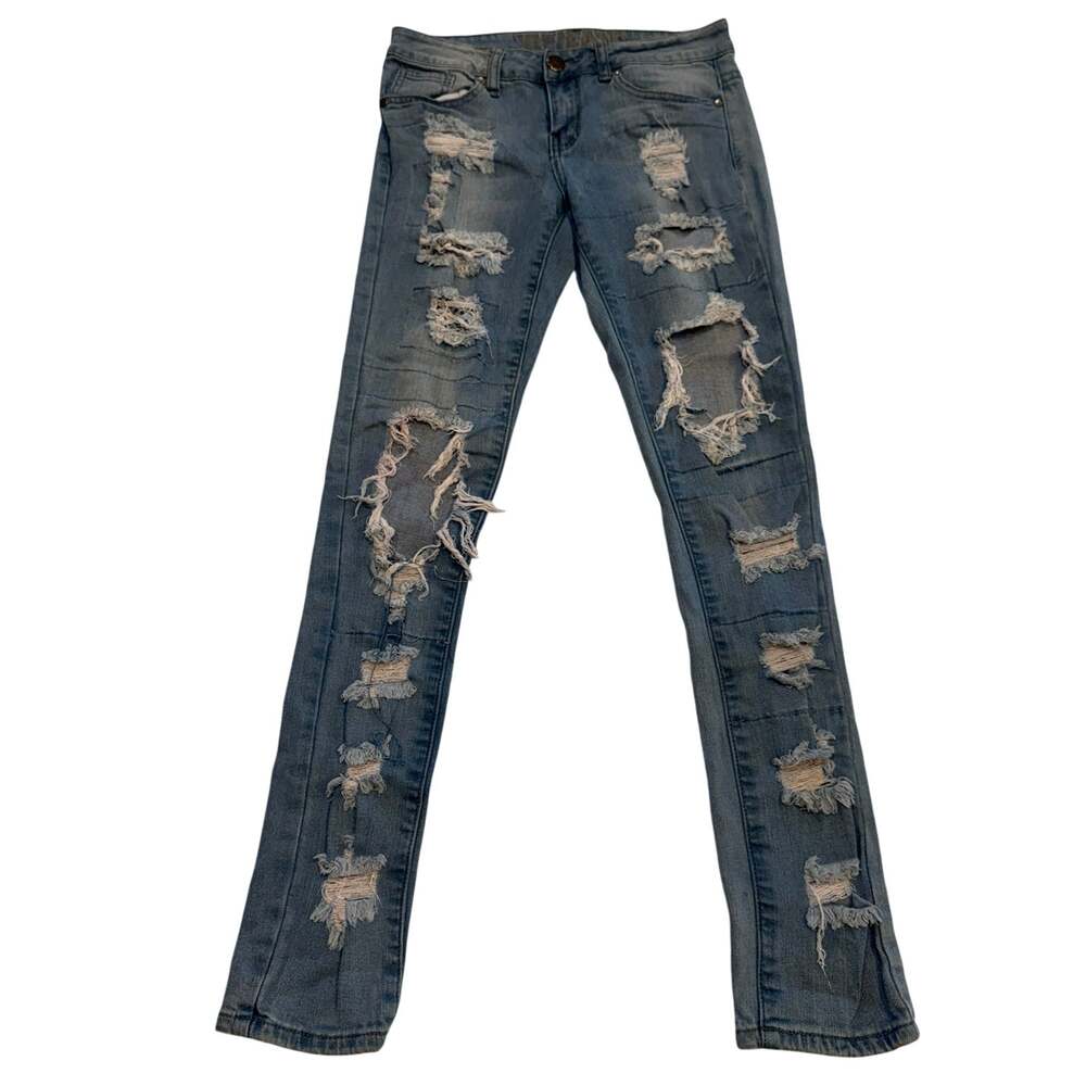 VIP Jeans Juniors 3/4 Regular Blue Distressed Ripped Skinny Jeans